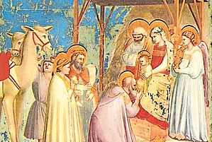 Die Heiligen Drei Könige beten das Jesus-Kind an: Aus dem Freskenzyklus von Giotto di Bondone in der Arenakapelle in Padua, 1304 bis 1306. Foto: wiki