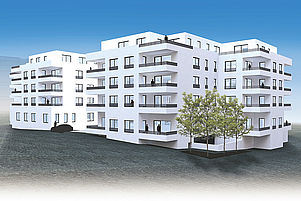 Alle Zwei- und Drei-Zimmer-Wohnungen sind rollstuhlgerecht: Modell der neuen Anlage auf dem Bethesda-Gelände in Landau. Foto: pv