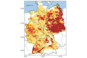 Rot angezeigt: Extreme Trockenheit im Sommer 2020. Grafik: UFZ-Dürremonitor