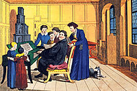 Der „Kirchenvater“ im Kreise seiner Familie: Kolorierte Radierung von Peter Carl Geißler, um 1825. Fotos: Zentralarchiv