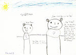 Moritz (6) hat Gott und seine Frau als Bären gezeichnet. Sie lieben Eis und bekommen ein Kind.